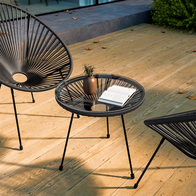 Tavolino Da Esterno In Vimini Marrone Con Piano In Legno Di Polietilene - 45x45x40 Cm - 2 Ripiani Per Giardino, Terrazza, Piscina - 2