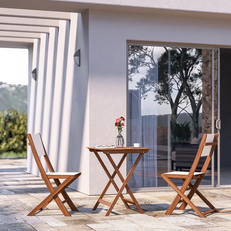 Tavolo Pieghevole In Alluminio Con 4 Sgabelli Aktive - 120x60 Cm, Altezza Regolabile 60/70 Cm, Finitura Bambù, Portatile