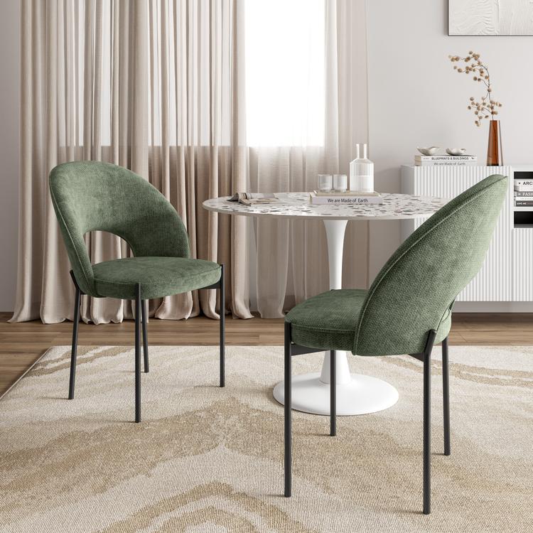 Sedie Da Pranzo Moderne In Tessuto Set Di 2 Sedute Imbottite Gambe In Metallo Nero Girevoli Verde Scuro Loures 85348004