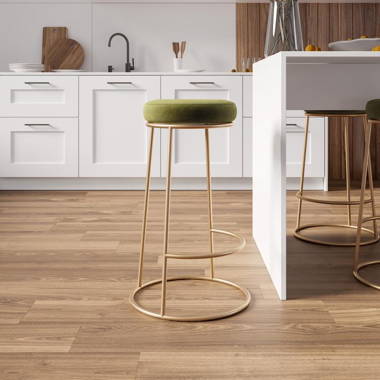 Sgabello Da Bar Girevole In Pelle Pieno Fiore Marrone – Struttura In Legno, Altezza Seduta 66cm, Con Schienale, Per Cucina E Isola