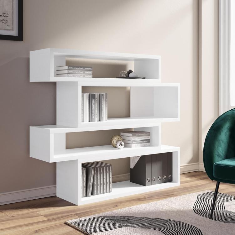 Libreria Bassa Miroyengo Tibet 75x50x24 Cm | Mensola Per Libri Bianco Opaco | Mobiletto Ufficio E Casa