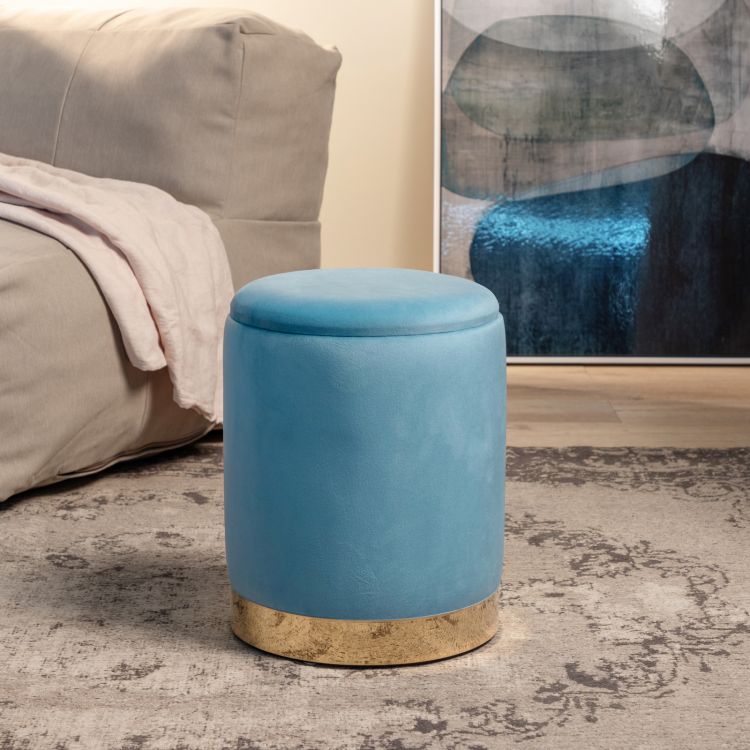 Pouf Rotondo Con Contenitore Bianco – Poggiapiedi Ottomano In Bouclé – Struttura In Legno – Coperchio Reversibile (Lato Legno/Lato Morbido) – Portata 113 Kg