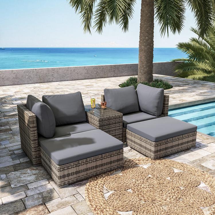 Outsunny Divano Rattan Grigio Salotto Da Giardino OUTSUNNY Set