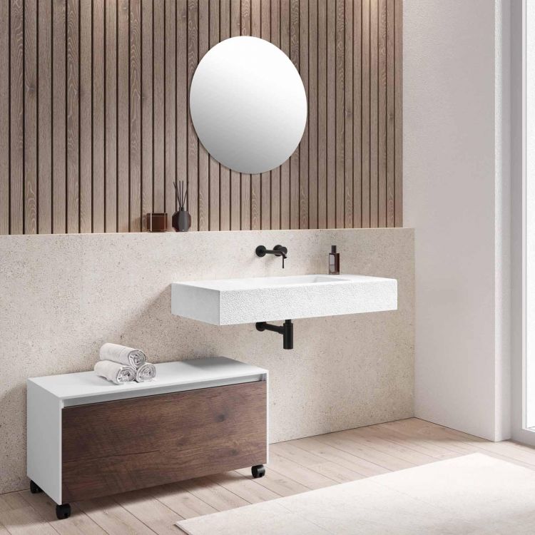 Top sospeso con lavabo in resina 100x46 cm bianco effetto pietra - Ladoga  Plus