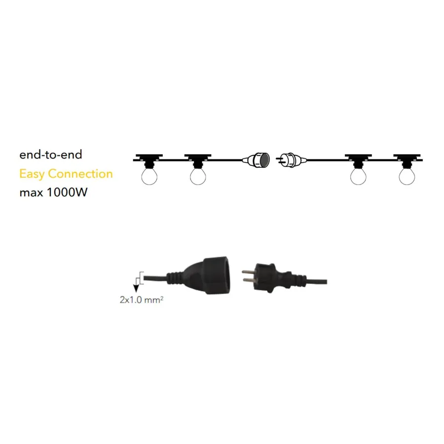 CATENA CATENARIA LUMINOSA 10 METRI NERA PER 10 LAMPADINE LED E27 DA