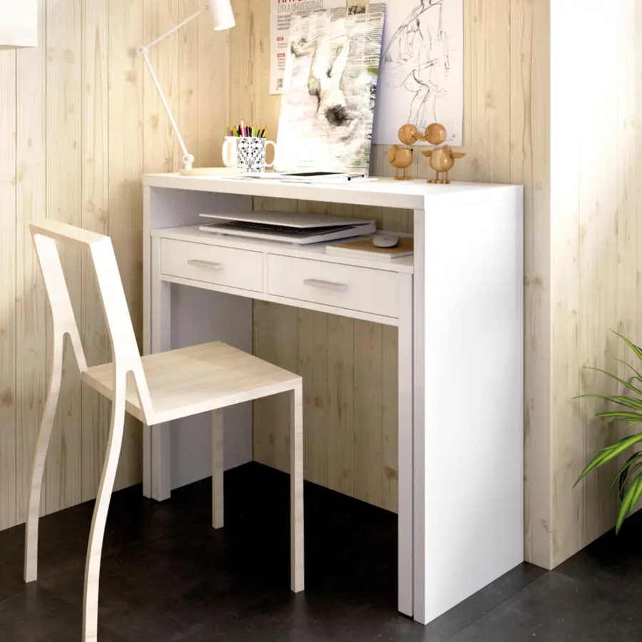 Consolle con scrivania estraibile 99x36-70 cm in legno bianco lucido -  Savage