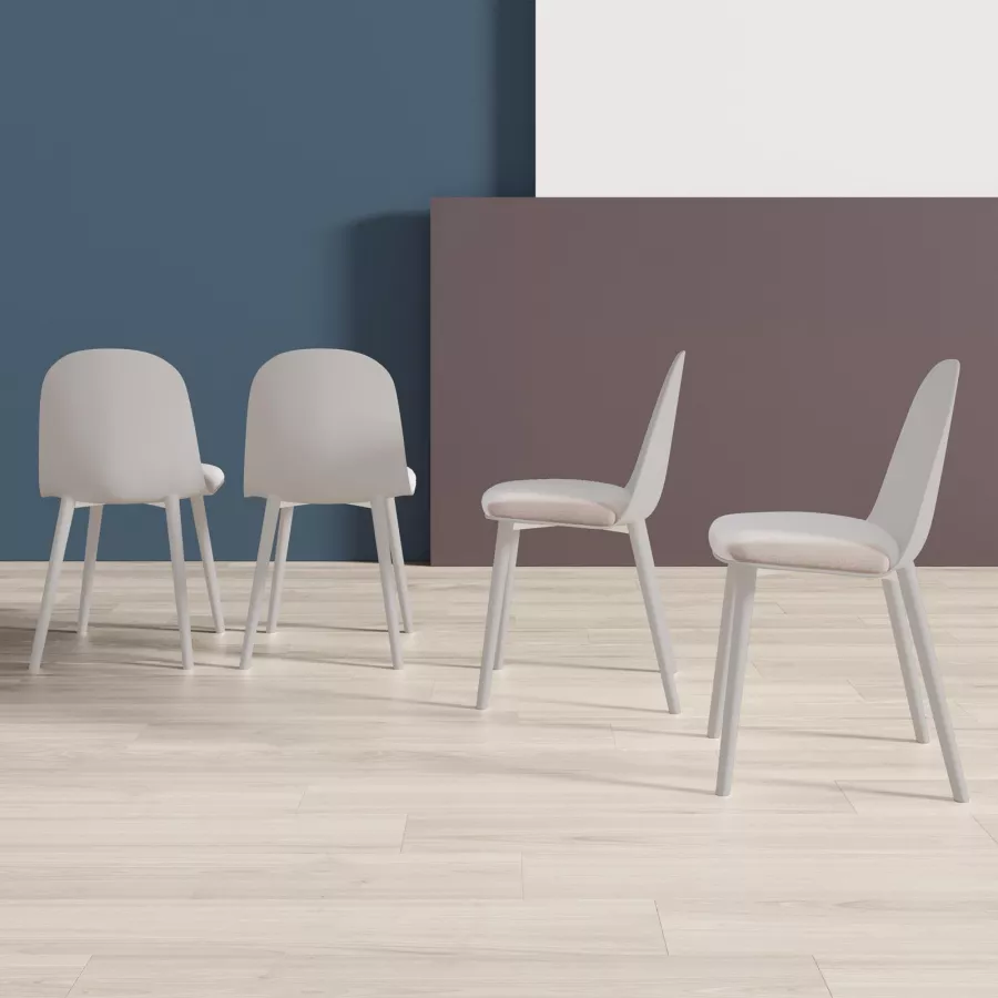 Set di sedie WYNWOOD in polipropilene grigio con seduta imbottita e gambe  in legno di faggio - Konte Design