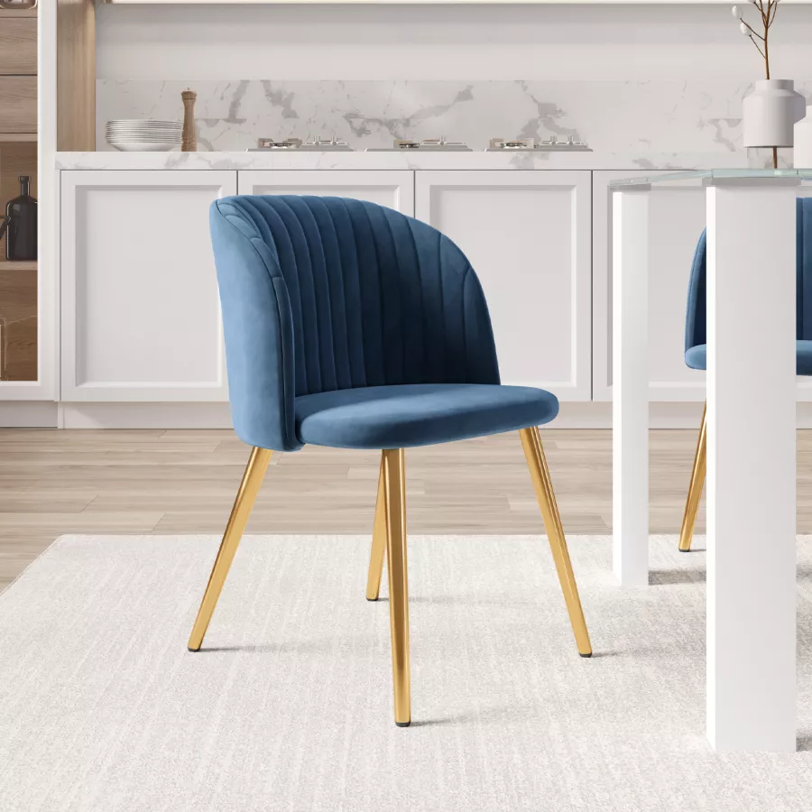 Sedia di velluto con gambe di legno da salone, Poltrona senza braccioli per camera da letto Blu