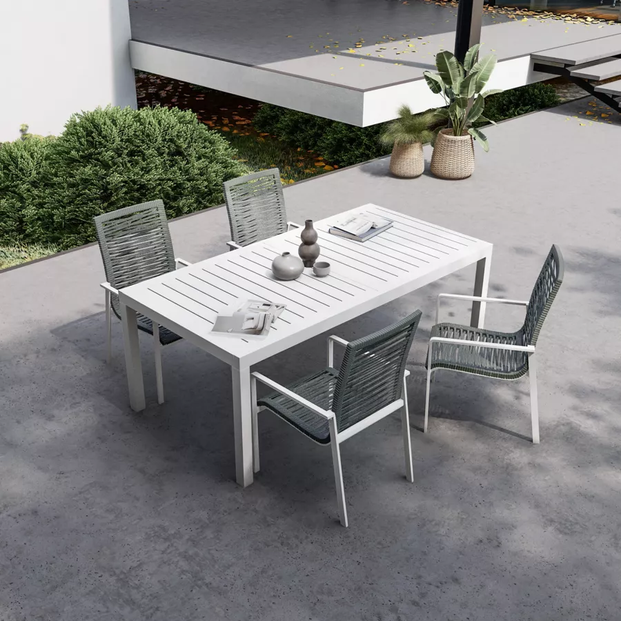Set pranzo da esterno con tavolo estensibile e 4 sedie in