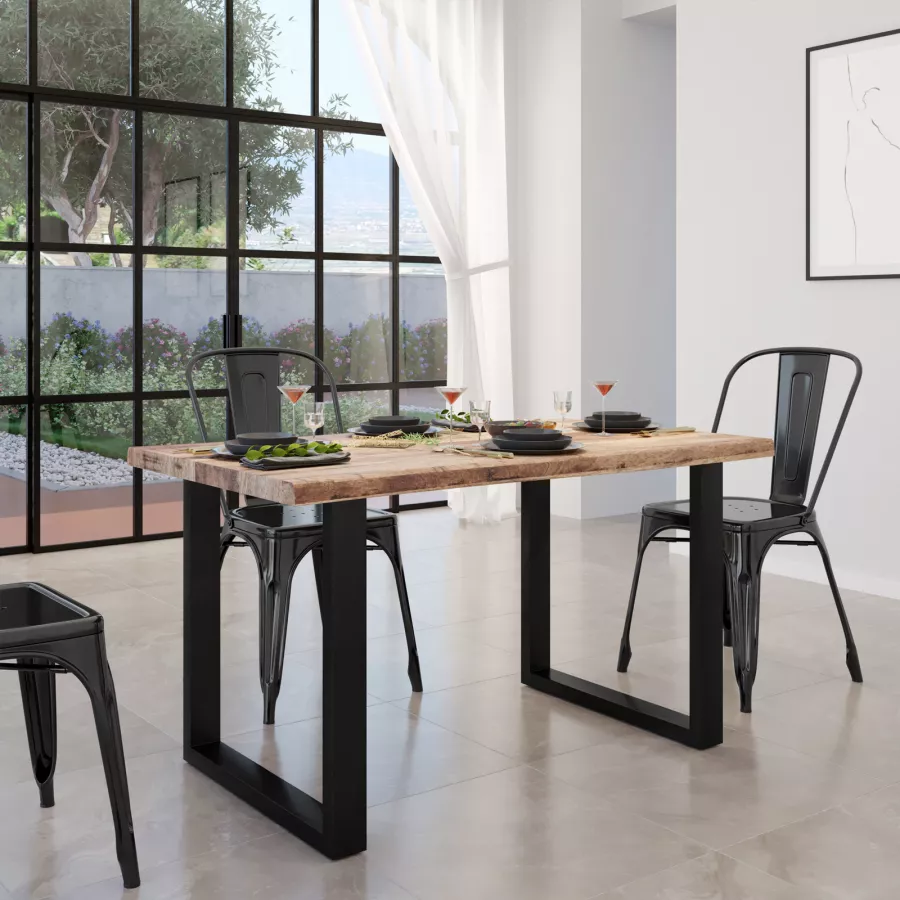 Tavolo da pranzo allungabile cm 90 x 140/220 x 77 in metallo nero