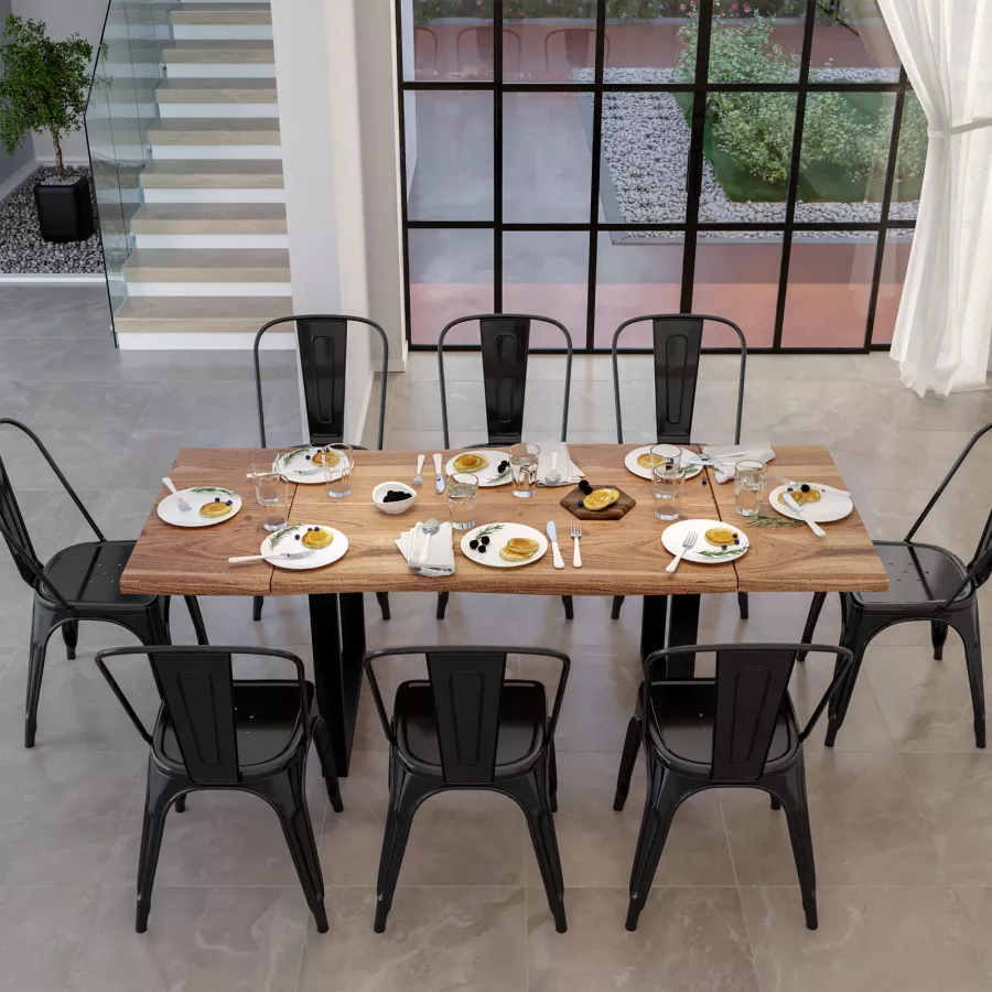 Tavolo da pranzo allungabile cemento, tavoli da cucina allungabili fino a  440 cm con gambe tubolari e telaio antracite. Dimensioni 180x90x77H cm