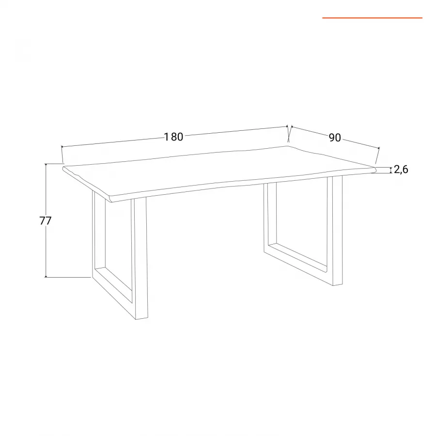 Tavolo 180x90 cm piano in legno di acacia 26 mm e gambe a U 8x4 in