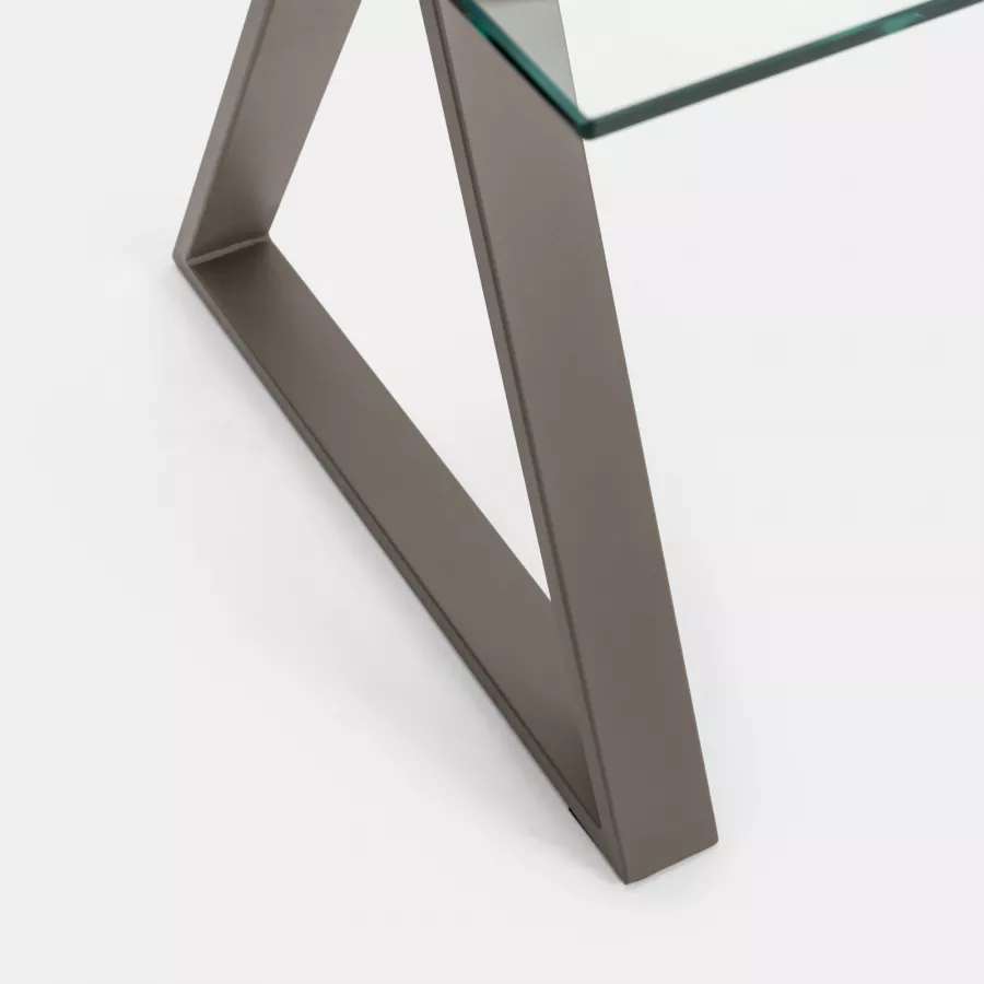 Scrivania 180x90 cm piano vetro temperato 10 mm e base in metallo tortora -  Masao XL