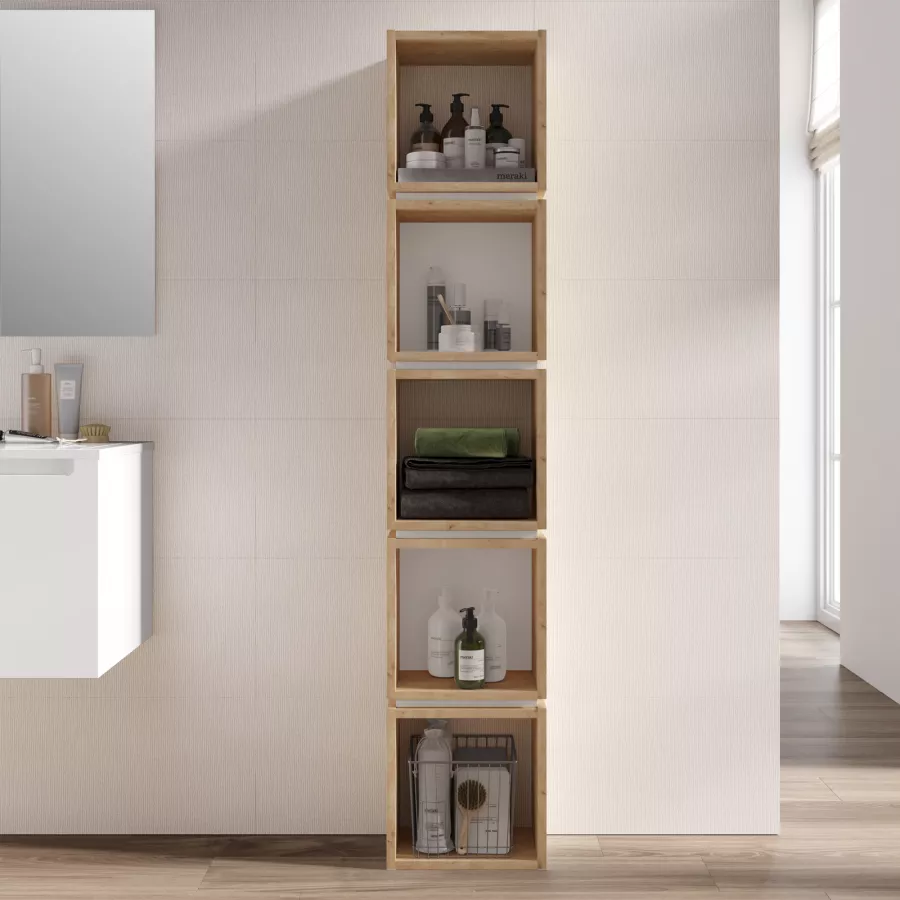 Colonna bagno 32x167h cm in legno rovere 5 ripiani - Kantiko