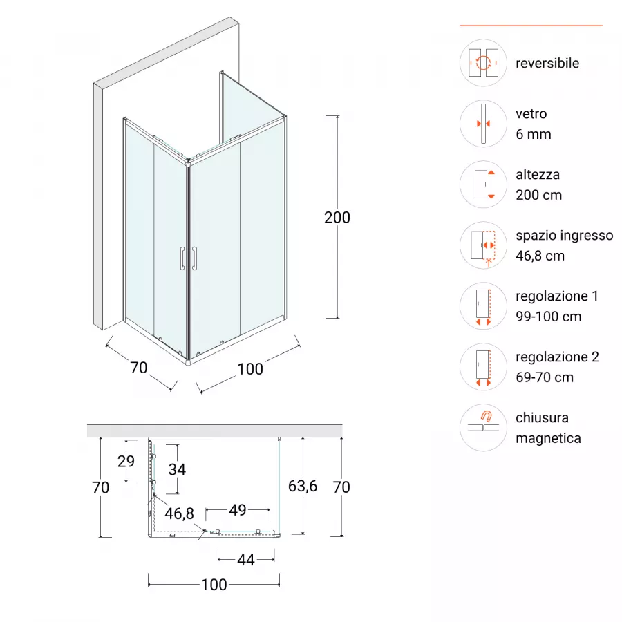 Box doccia tre lati in cristallo 1000-17L