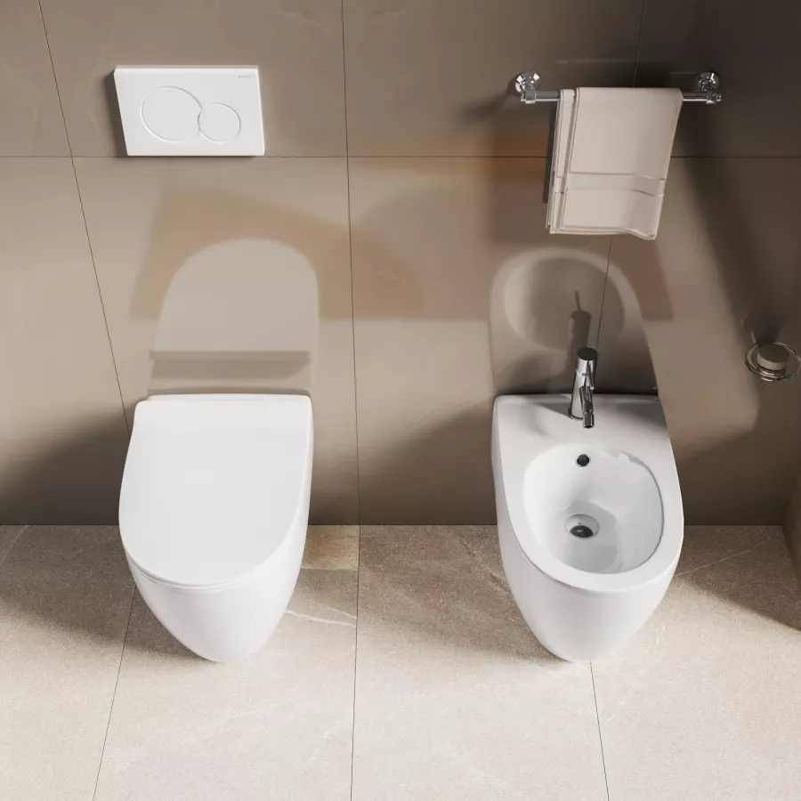 Sanitari Young  Coppia bidet e vaso con scarico a terra o parete