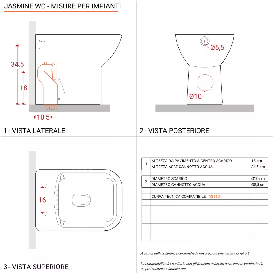 Coppia di sanitari in ceramica bianca e sedile copri wc incluso - Korinne