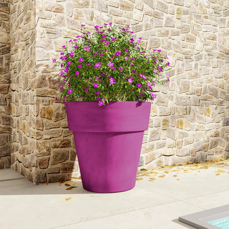 Vaso da esterno rustico rotondo 49 cm in polietilene ocra - Solyta