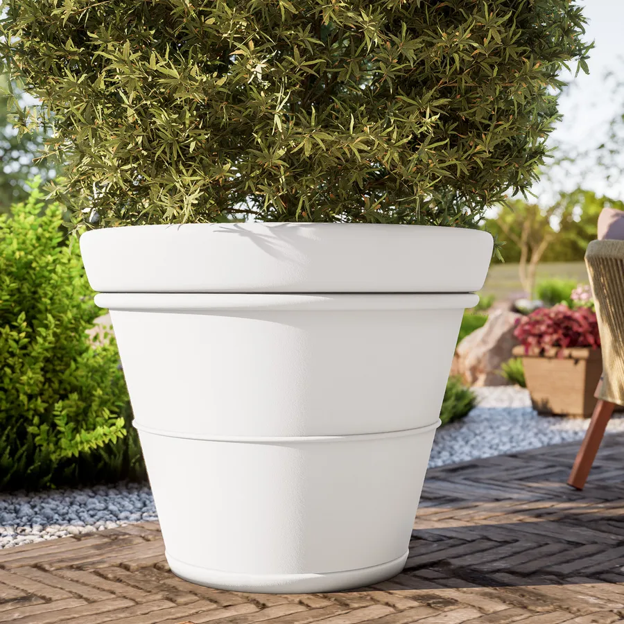 Prosperplast Vaso Rotondo Splofy 8L – Plastica Effetto Tessuto, Colore Bianco, 25,9 X 22 Cm - 2