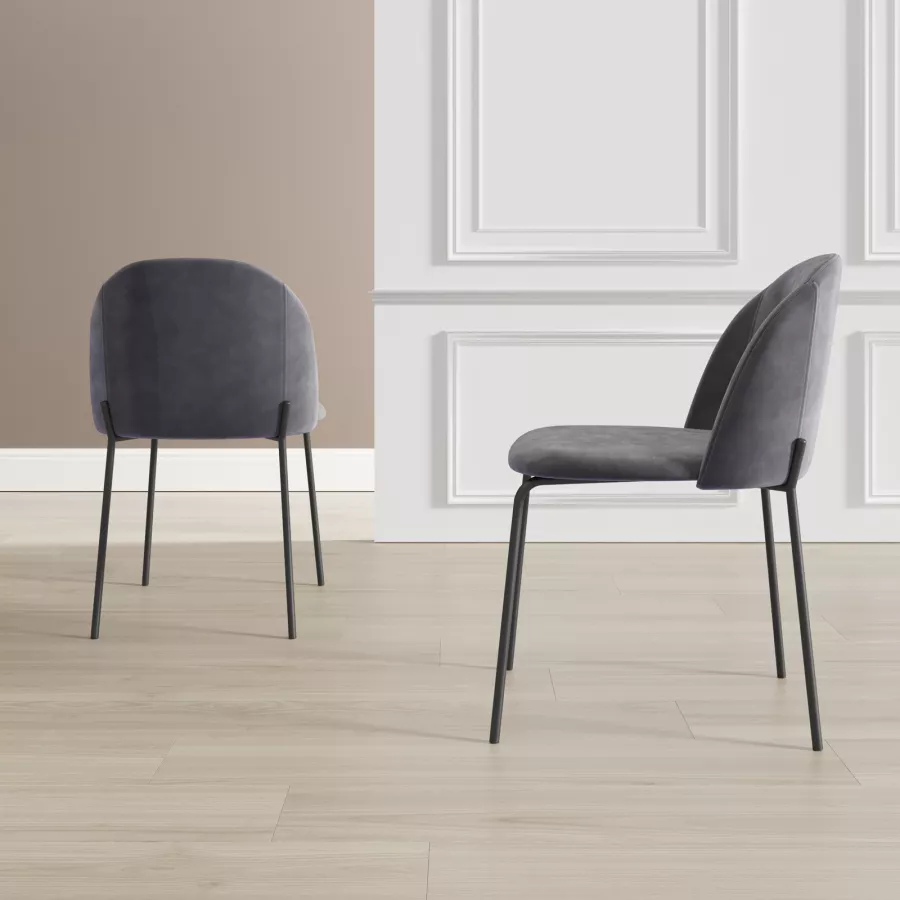 Set 2 poltrone in velluto grigio fumo con schienale intrecciato e gambe oro - Claranella