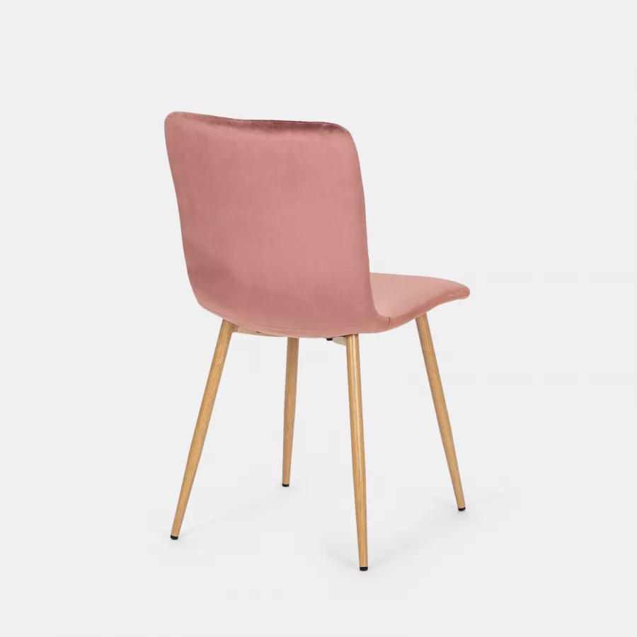 Set 4 sedie in velluto rosa antico con gambe in metallo effetto legno -  Taira