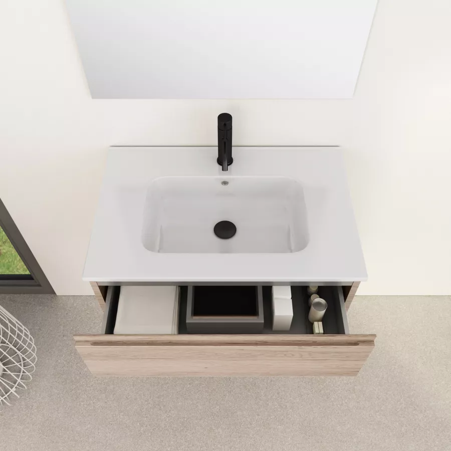 Mobile Bagno Sospeso fabula 2 Cassetti Bianco E Rovere, 90x47x57