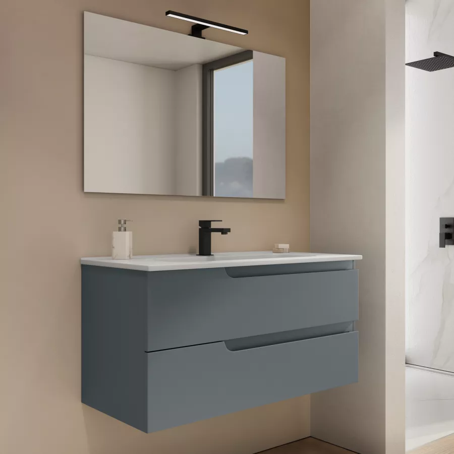 Mobile bagno sospeso 100 cm con lavabo integrato color carta da zucchero e  specchio - Agave Plus