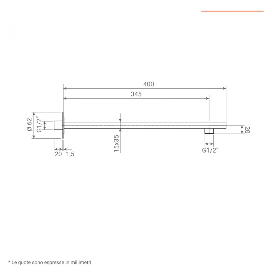 Soffione Doccia in Acciaio Inox Anticalcare Quadro 20 X 20 con