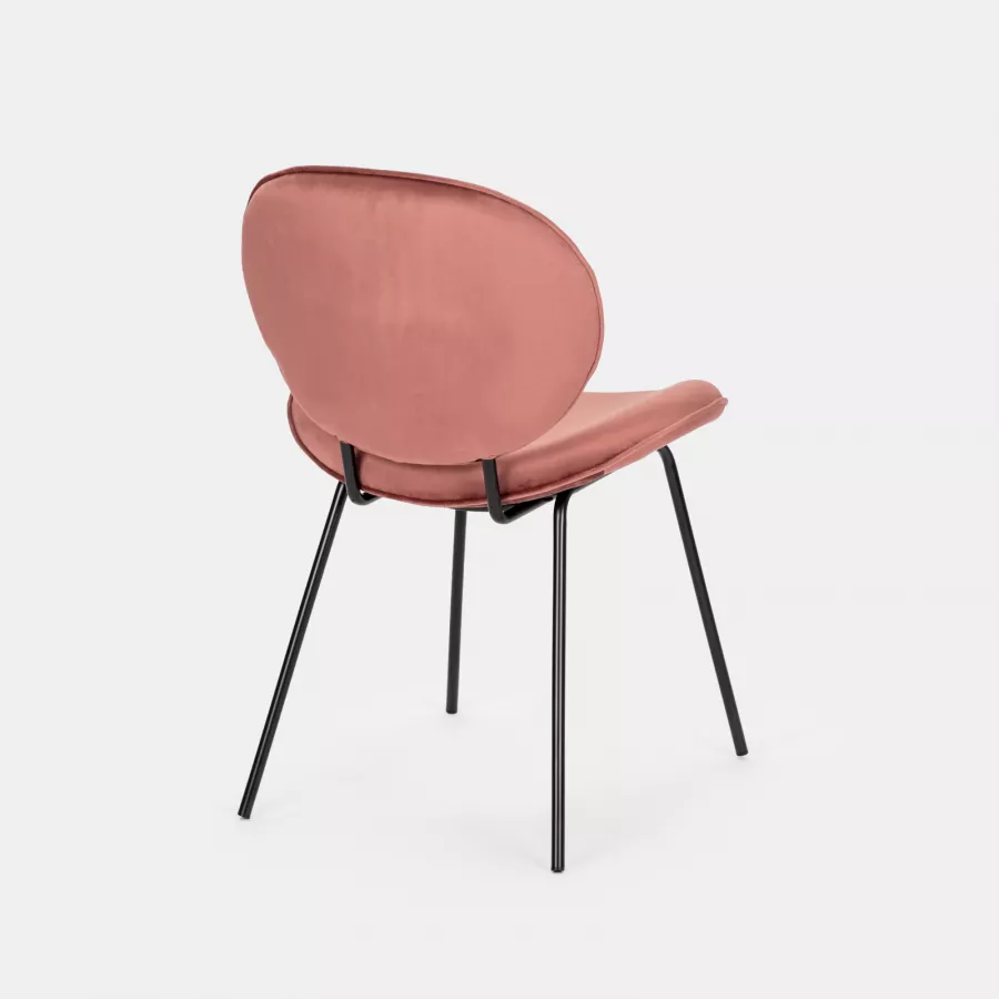 Set 2 sedie in velluto rosa antico con gambe in metallo nero - Milva