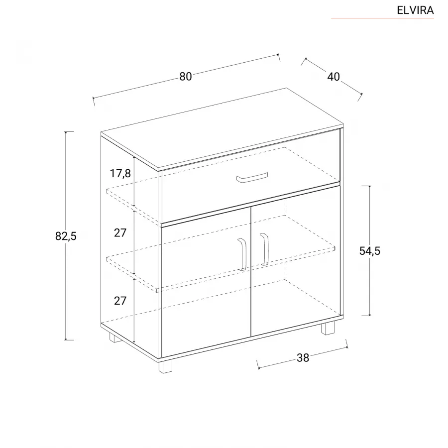 Cassettiera 80x82,5 h cm con cassetto e 2 ante in legno rovere - Elvira