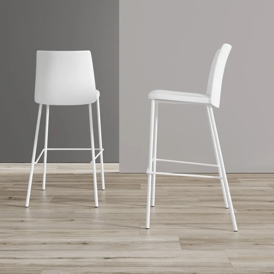 Set Di 2 Sgabelli Da Bar Moderni Con Schienale - Regolabili, Girevoli, Colore Bianco
