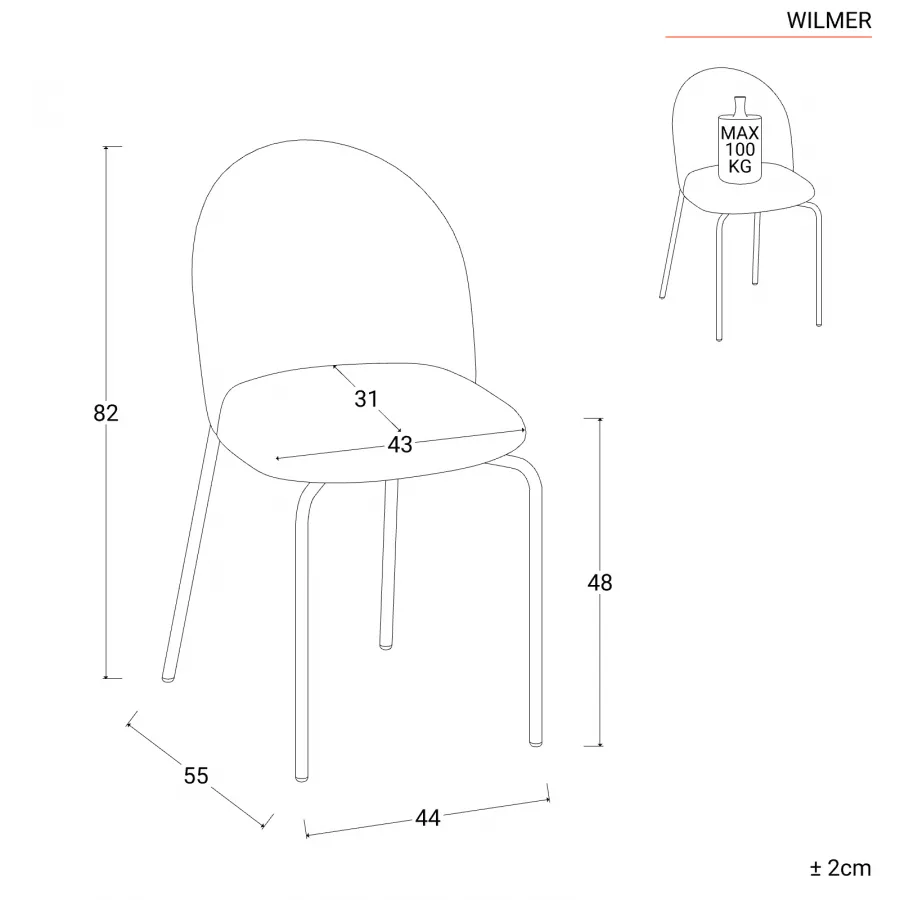 Set 4 sedie in velluto grigio chiaro con gambe nere - Wilmer