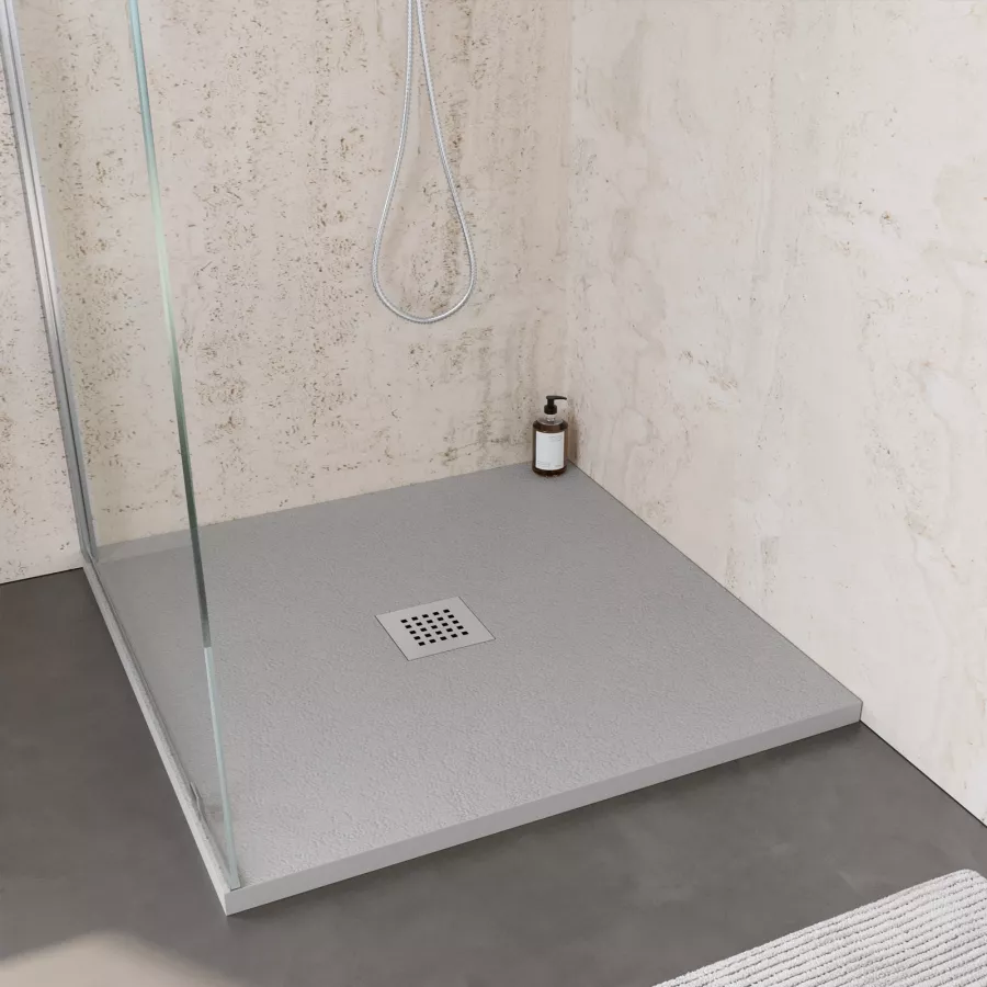 Piatto doccia 90x90 cm grigio in mineralmarmo effetto pietra riducibile su  misura - Tail