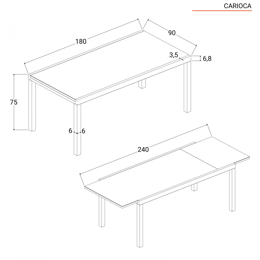 Set pranzo tavolo 180/240x90 cm e 4 sedie in alluminio e textilene tortora  - Carioca