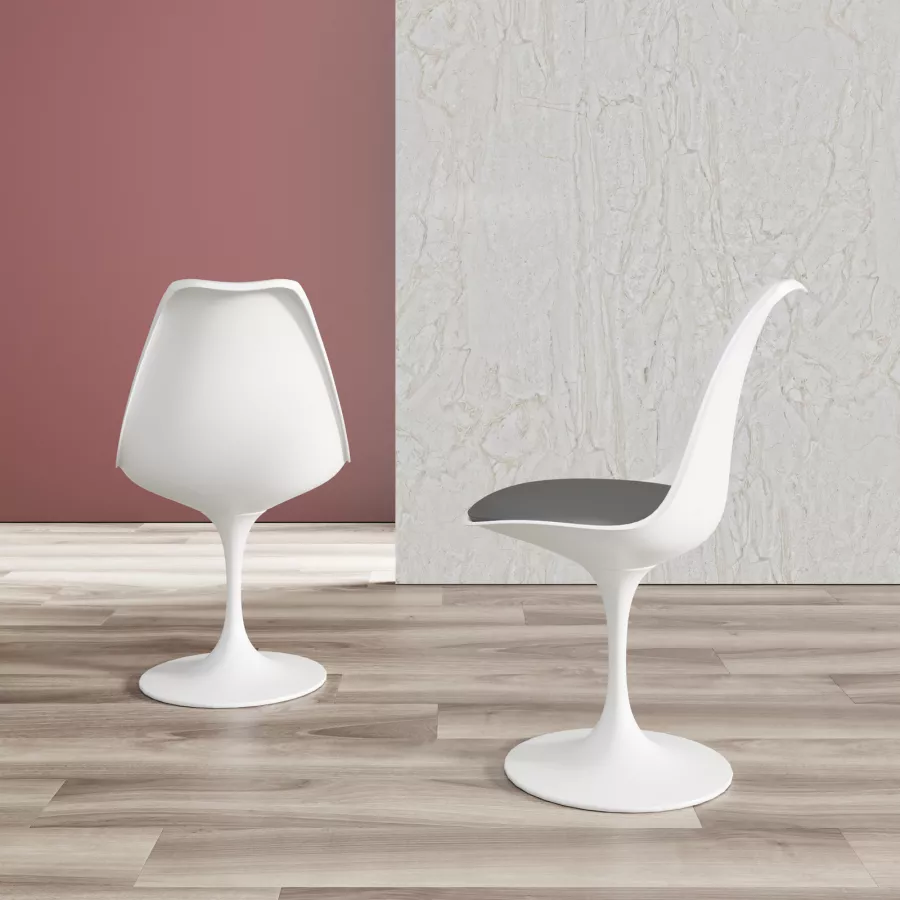 Set 2 sedie bianche con seduta in similpelle antracite - Tulipano