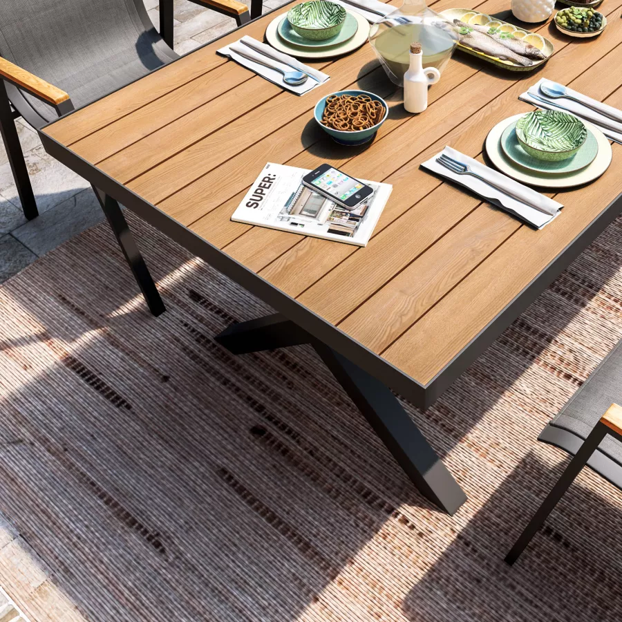 Set pranzo tavolo con top in legno 180x90 cm e 4 sedie con