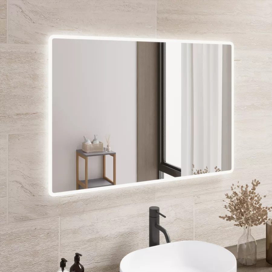 Specchio led 100x70 cm luce naturale con cornice satinata reversibile -  Dorado