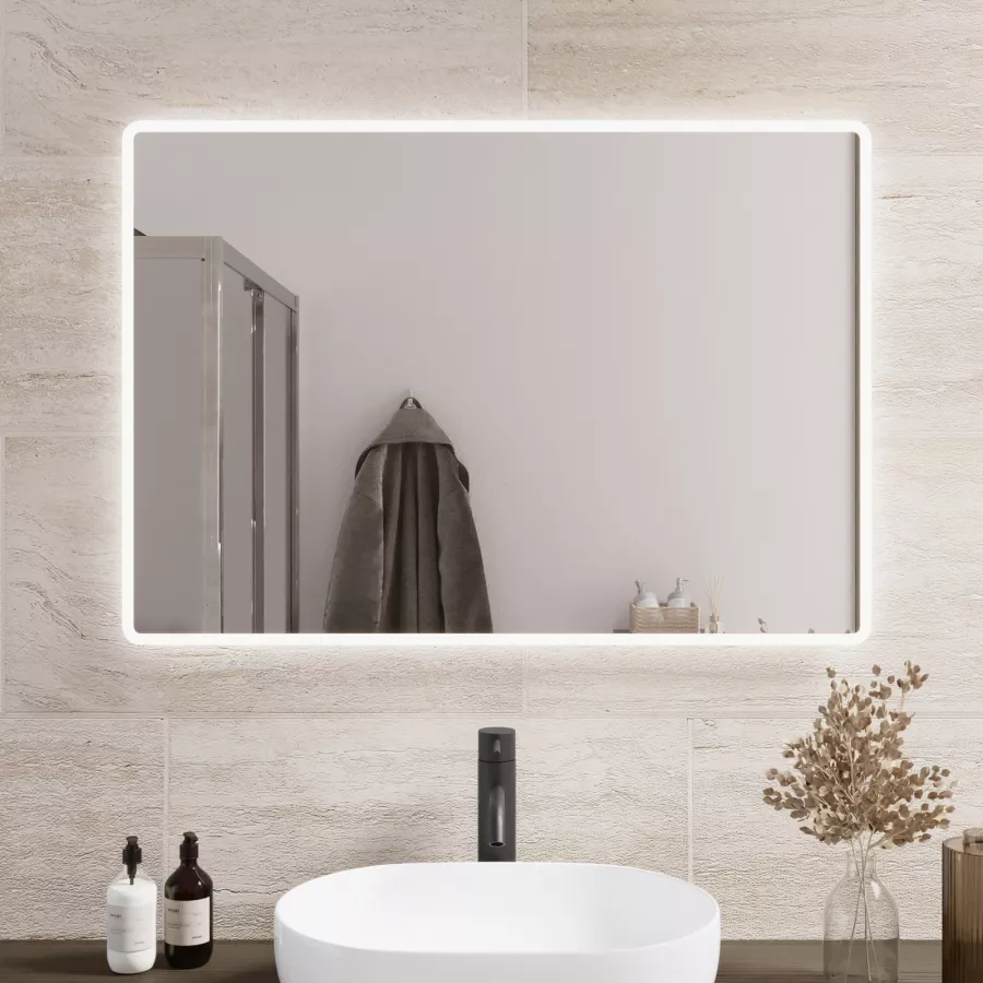 Specchio bagno a led 100x70 cm con cornice Bianca