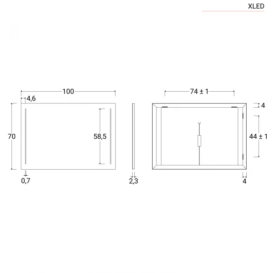 Specchio led 100x70 cm luce naturale e fasce laterali - Valdus