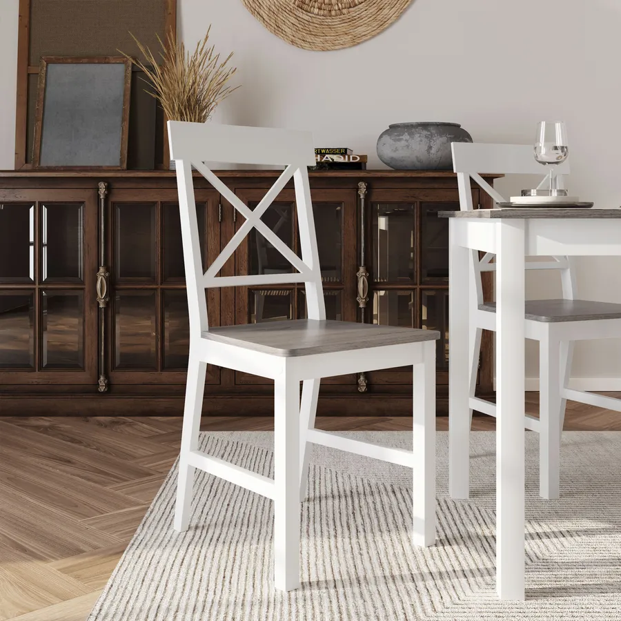 Set Tavolo E 4 Sedie SDHYL In Legno Di Pino - Grigio Bianco 108x65cm - Foto 7