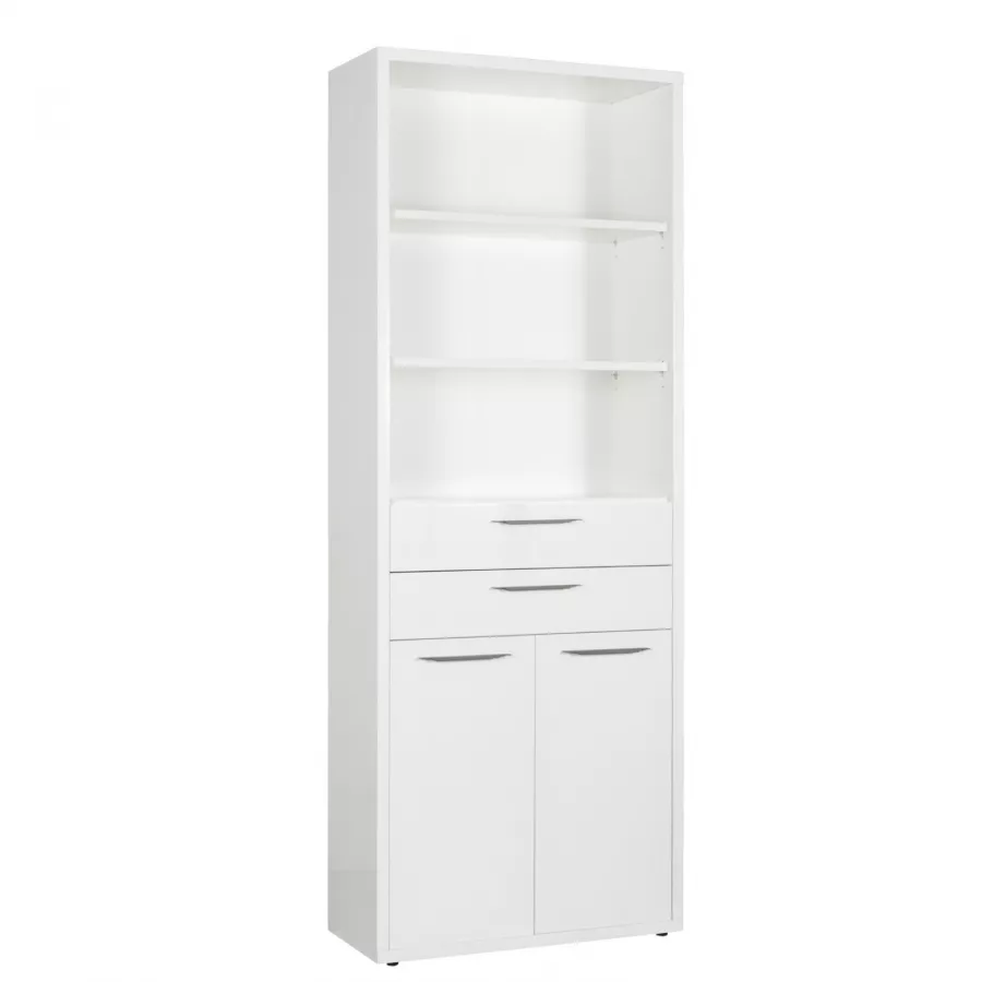 Libreria 82x217h cm bianco lucido con 2 ante e 2 cassetti - Homely office