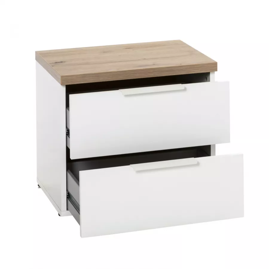 Comodino 49x40x44,2h cm con due cassetti in rovere e bianco lucido - Boras  night