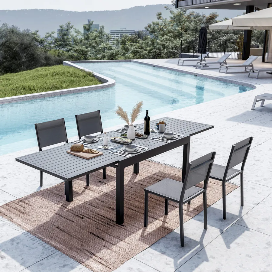 Set Da Campeggio 3 Pezzi In Alluminio: Tavolo XL + 2 Sedie Da Pescatore Pieghevoli, Nero