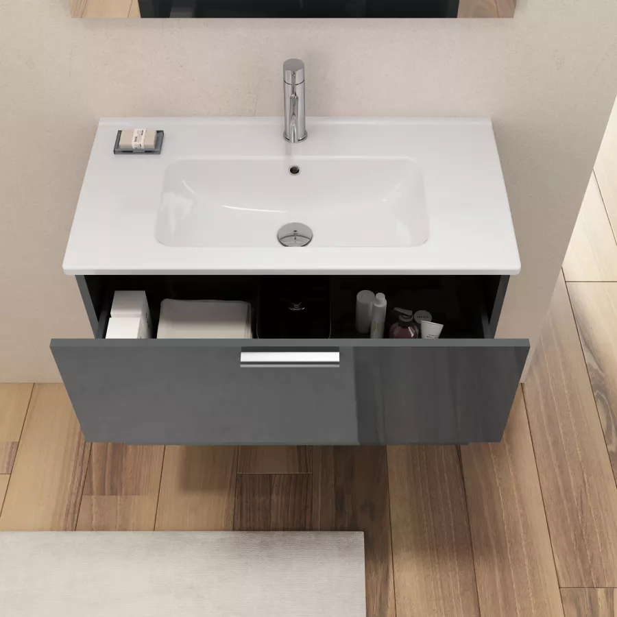 Bagno completo con mobile sospeso 60 cm profondità 39 cm grigio con  specchio sanitari e miscelatori 