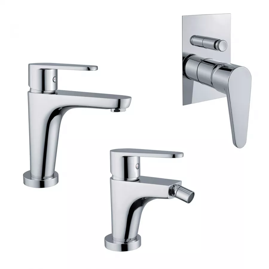 Set Miscelatori Lavabo Bidet Doccia Incasso Vie Quadro In Ottone