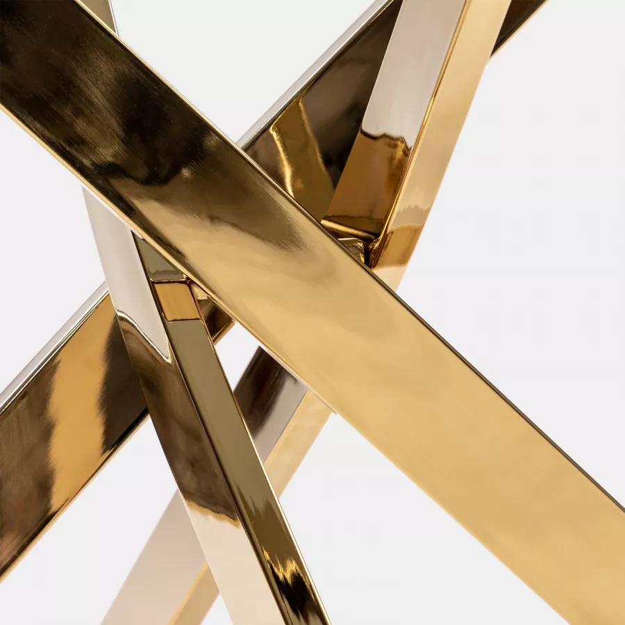 Tavolo circolare D 100 cm piano in vetro 10 mm e gambe incrociate oro - Noel