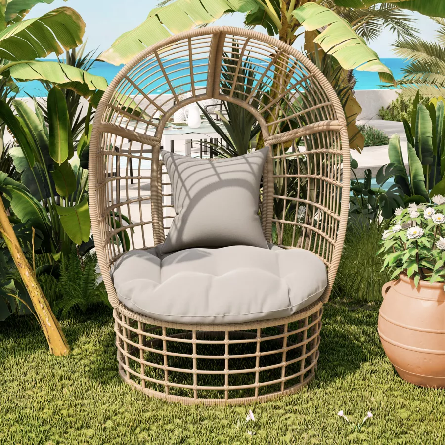 Divano letto da giardino in polyrattan naturale con cuscini tortora - Sirius