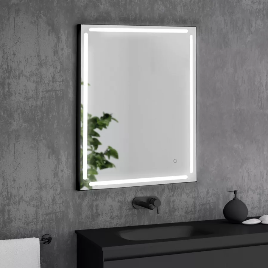 Specchio led 80x80 cm luce fredda reversibile in alluminio nero e  accensione touch - Paul di Gedy