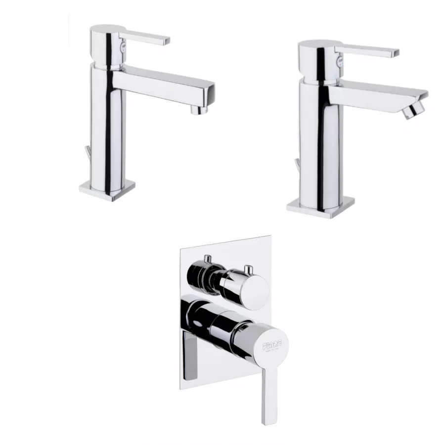 Set Miscelatore Lavabo + Bidet + Incasso Doccia 3 Vie In Ottone Cromato ...