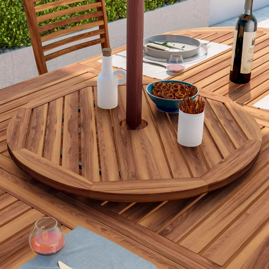 Top girevole per tavolo Ø 60 cm con foro per ombrellore in legno